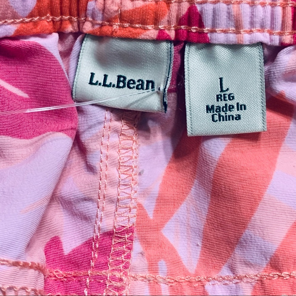LL Bean Womens Floral Nylon Outdoor Hiking Casual Shorts Pink Orange Size L - Picture 4 of 4